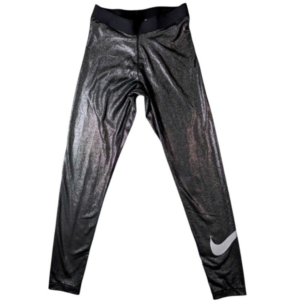 Nike ~ Pro Leggings ~ Women Medium ~ Black Metallic Shimmer ~ Dri-FIT 881778-013 - Picture 1 of 16